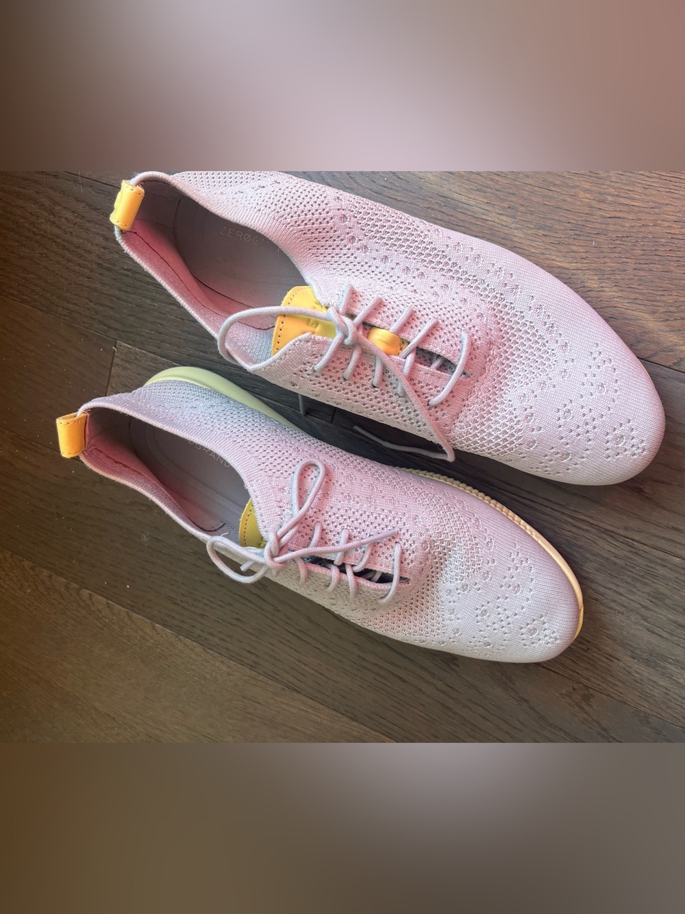 Cole Haan Pastel Pink Knit Lace-Up Sneakers with Yellow Accents